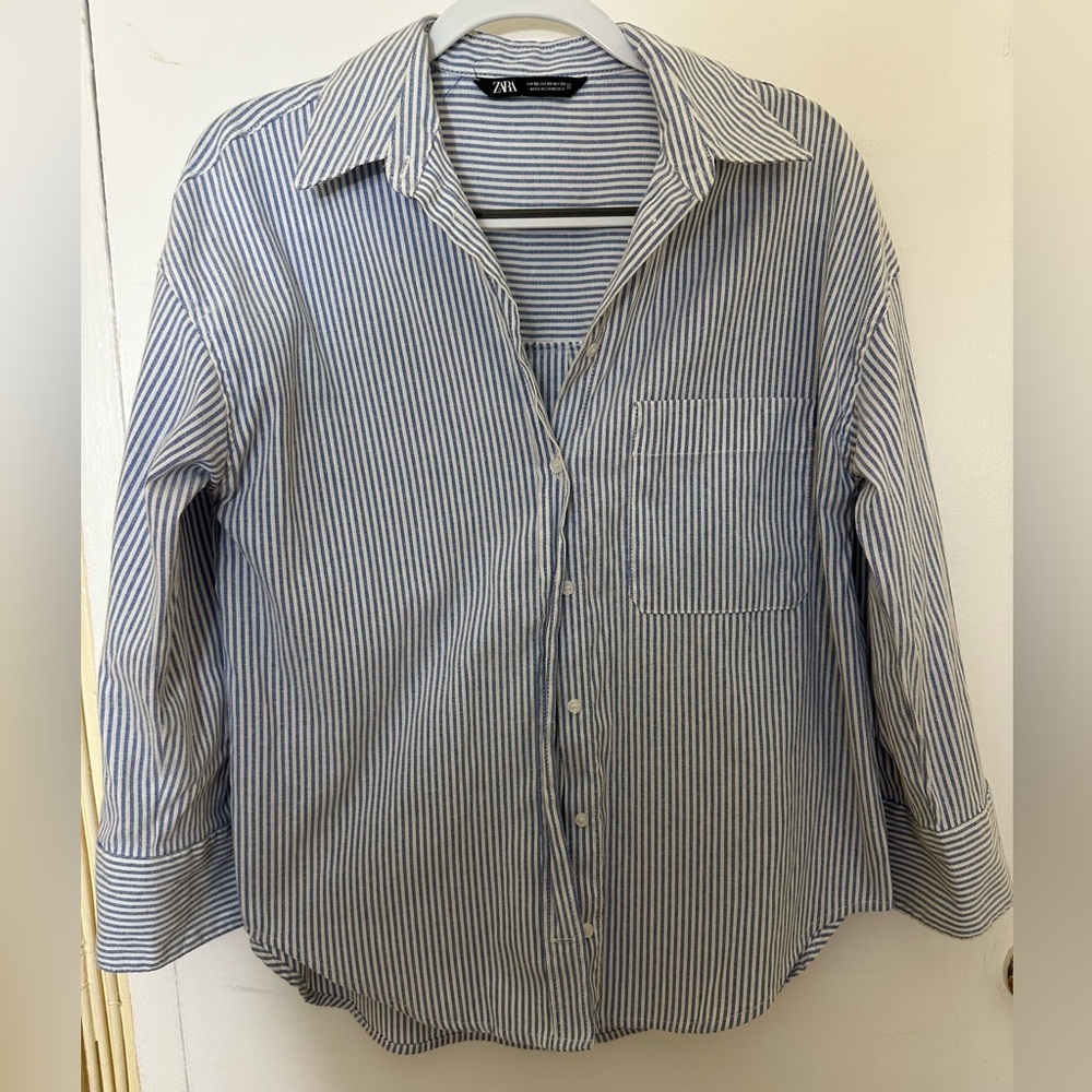 Zara Navy and White Striped Shirt